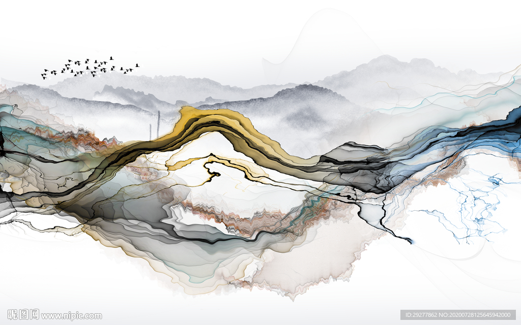 中国风爆款新山水画 TIF分层
