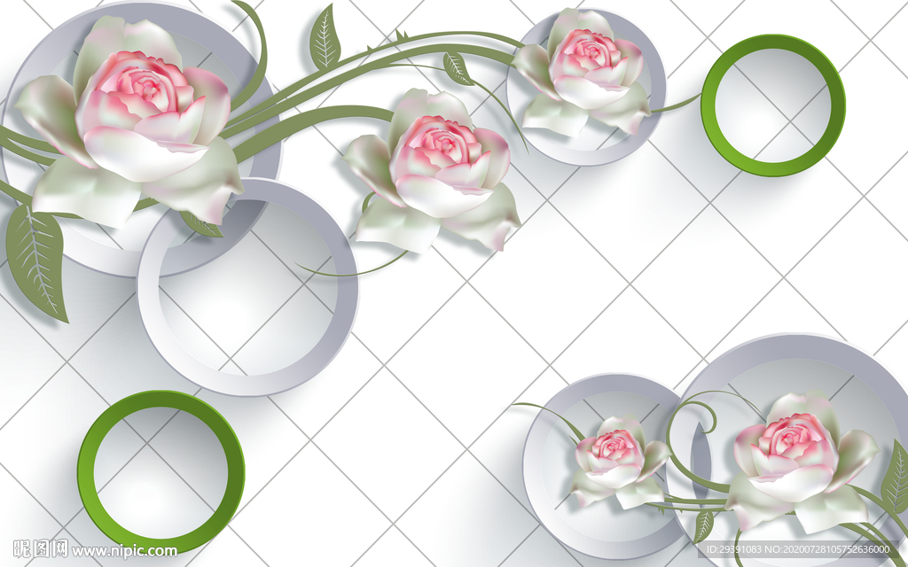 3D浪漫白玫瑰花