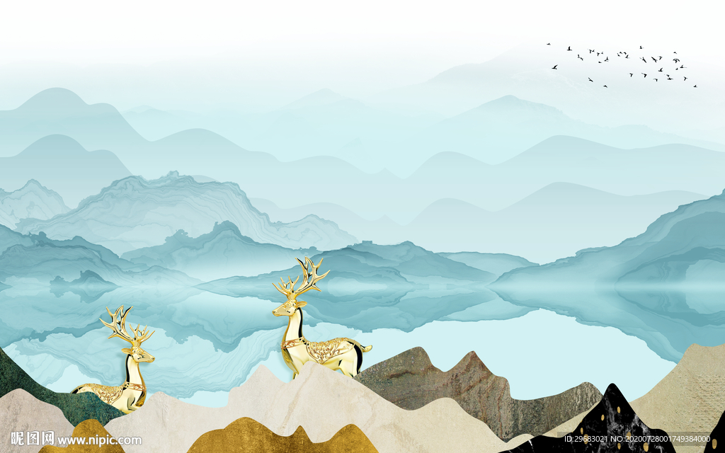 简约山水意境画 tif分层