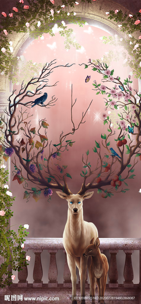 麋鹿玄关背景装饰画图片