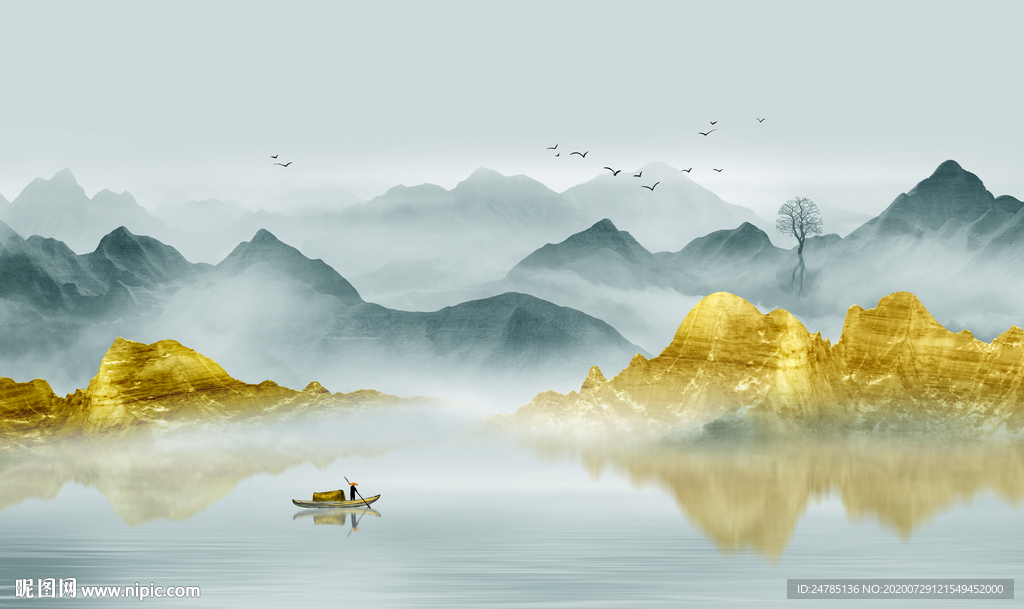 中式意境水墨山水画