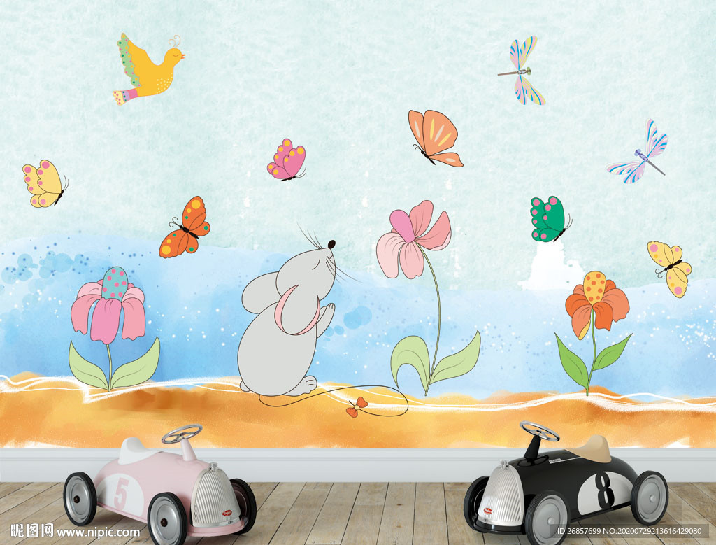 可爱老鼠儿童背景墙