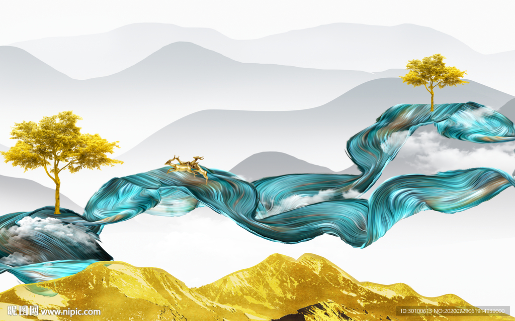 晶瓷画背景山水画 TIF分层
