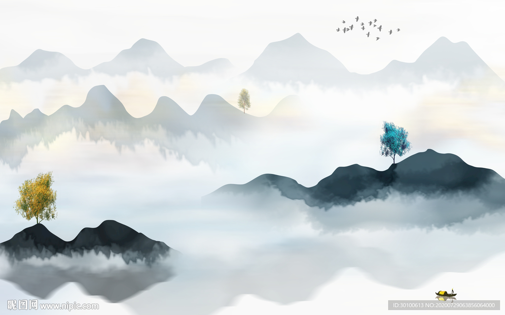 中式背景山水画 TIF分层