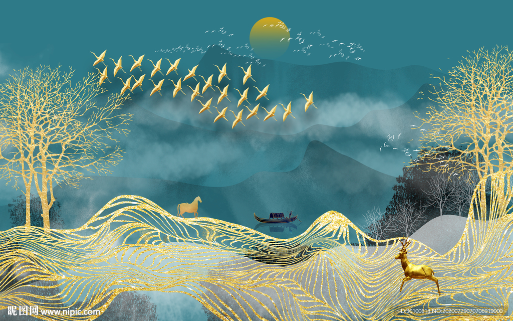 现代背景山水画 TIF分层