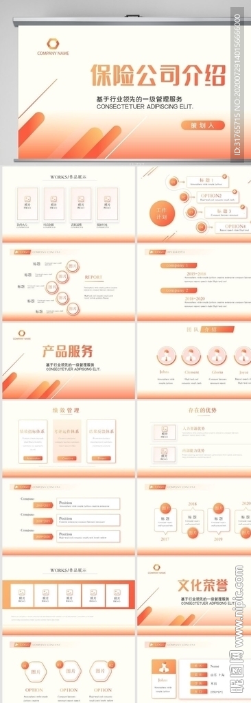 橙色保险公司工作总结动态PPT