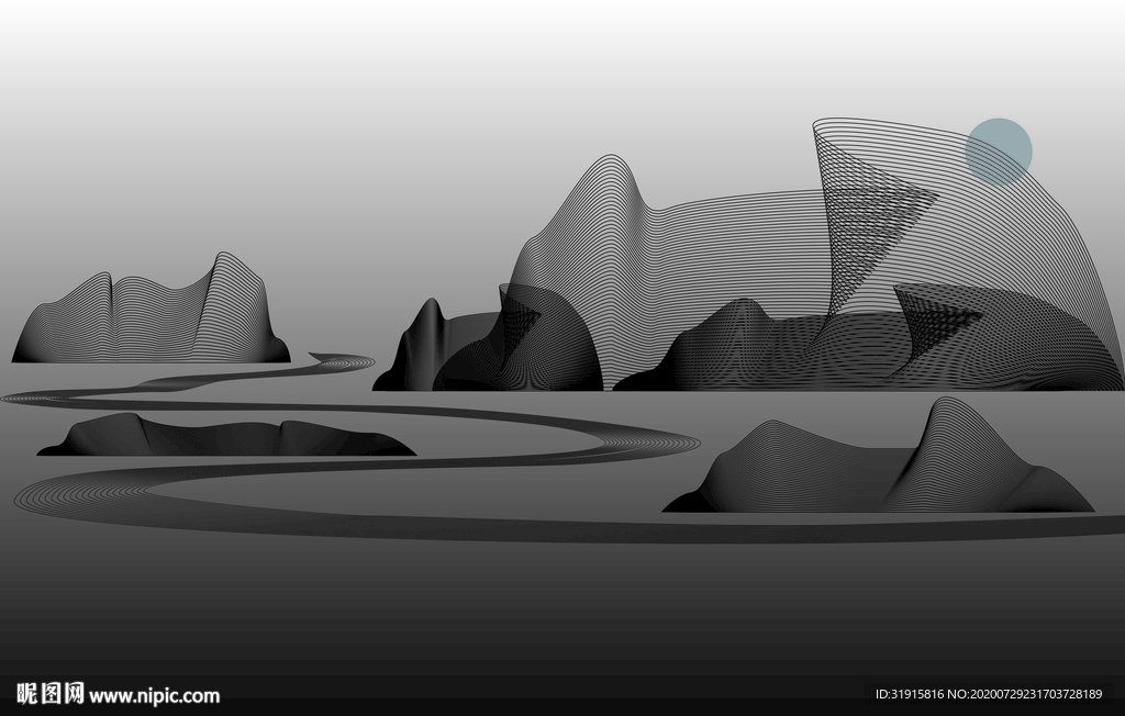 古风山水线条画