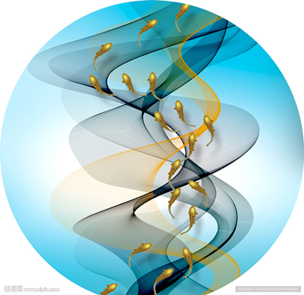 九鱼图抽象圆形装饰画晶瓷画