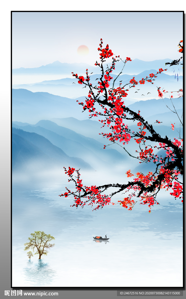 水墨山水玄关壁画背景墙