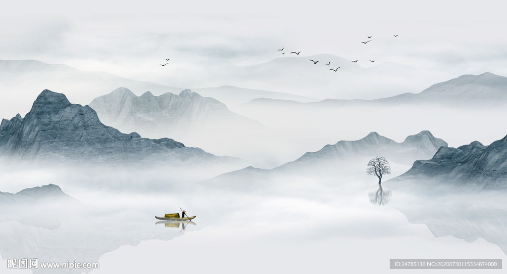中式水墨山水画