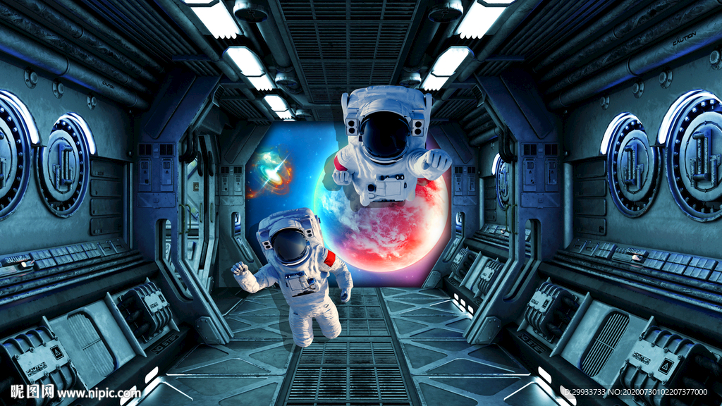 3d太空船宇航员背景墙