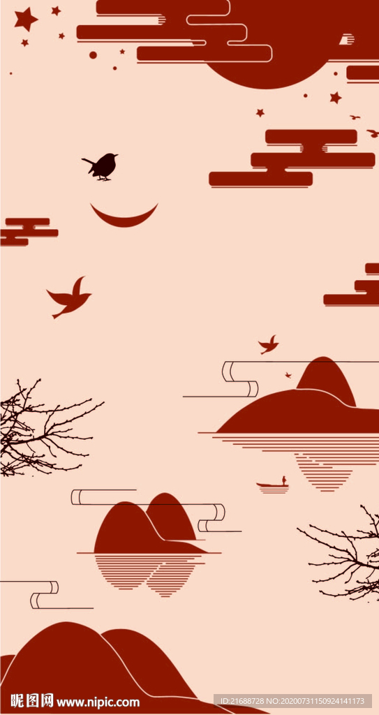 玄关山水鸟砖块