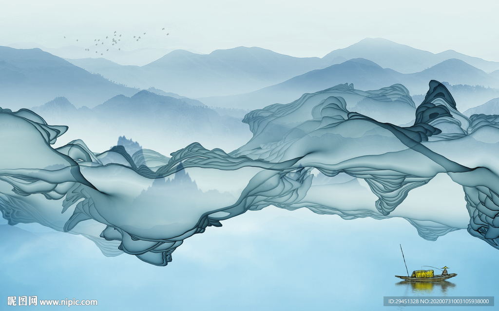 高档 轻奢新山水画 tif分层