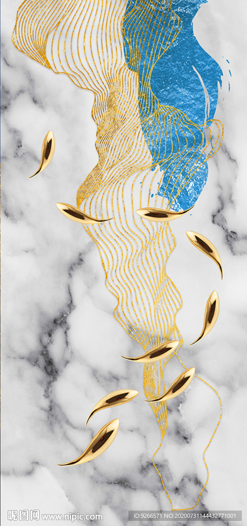 中式九鱼图玄关线条晶瓷画装饰画