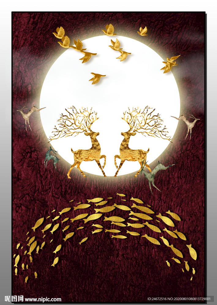 月亮 麋鹿装饰画