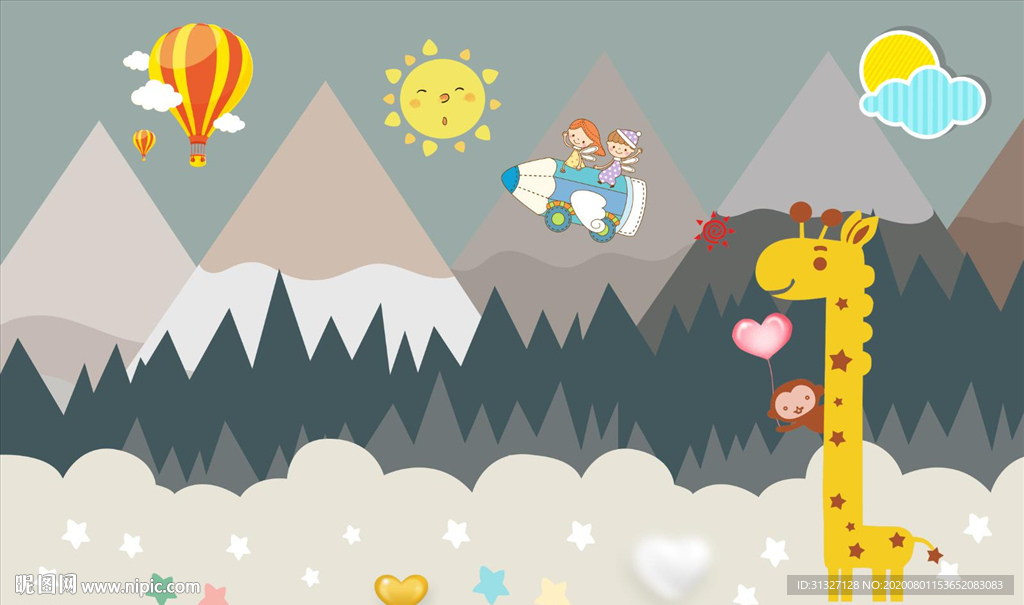卡通儿童北欧简约山背景图片