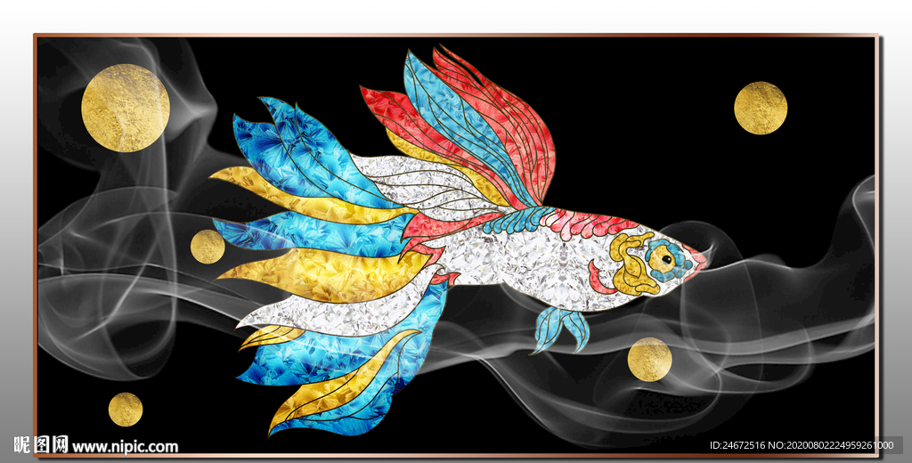 珐琅彩金鱼装饰画