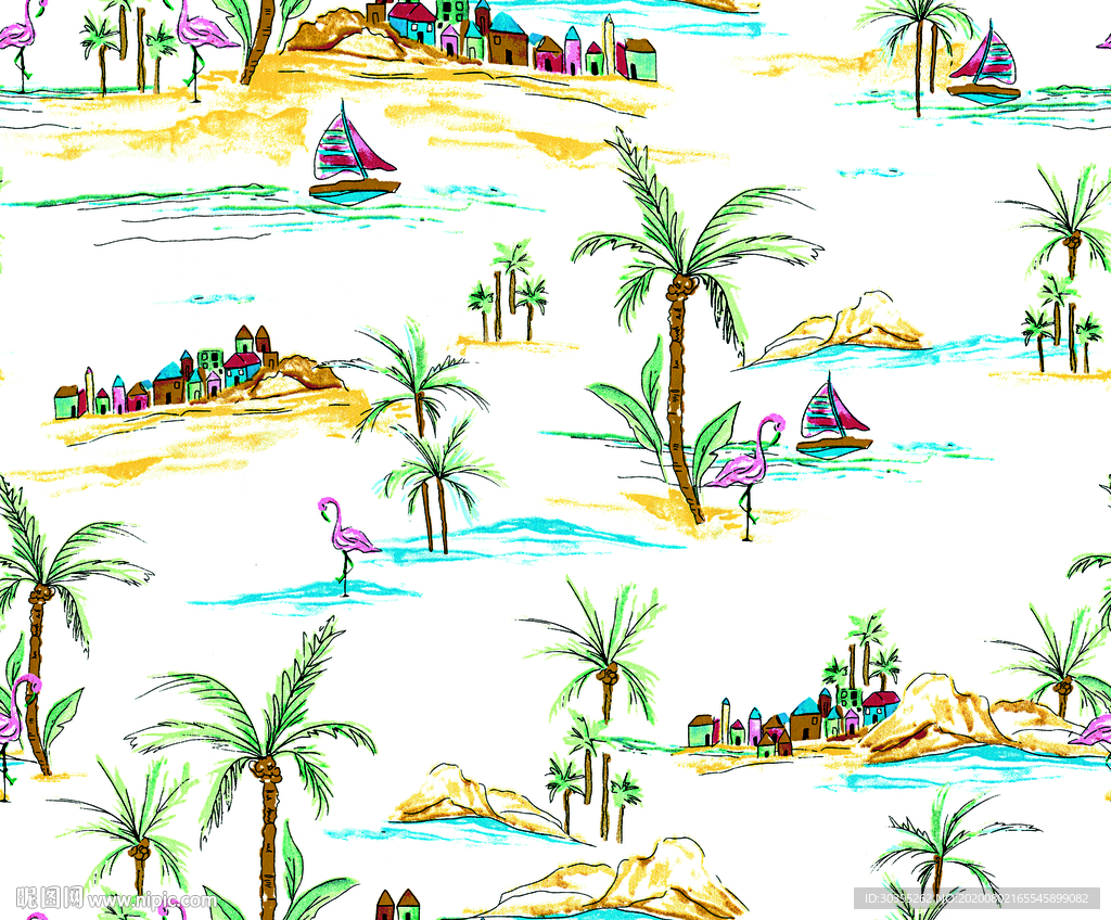 椰树 数码 大海 船 山 白鹤