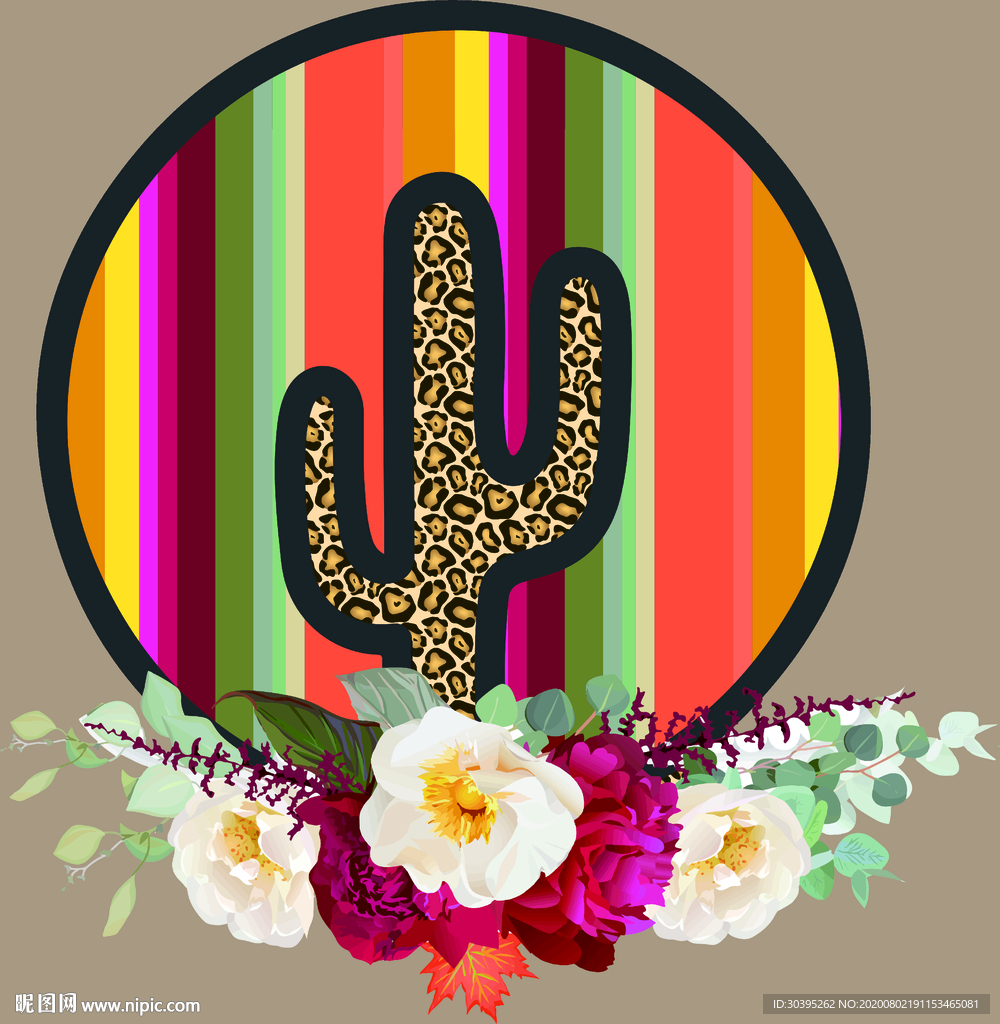 仙人掌 豹纹 手绘 花朵 数码