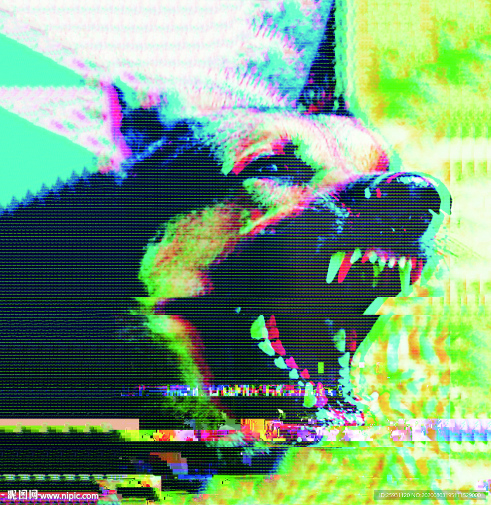 红绿3D抽象德国牧羊犬狼狗