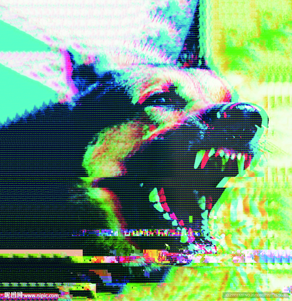 红绿3D抽象德国牧羊犬狼狗