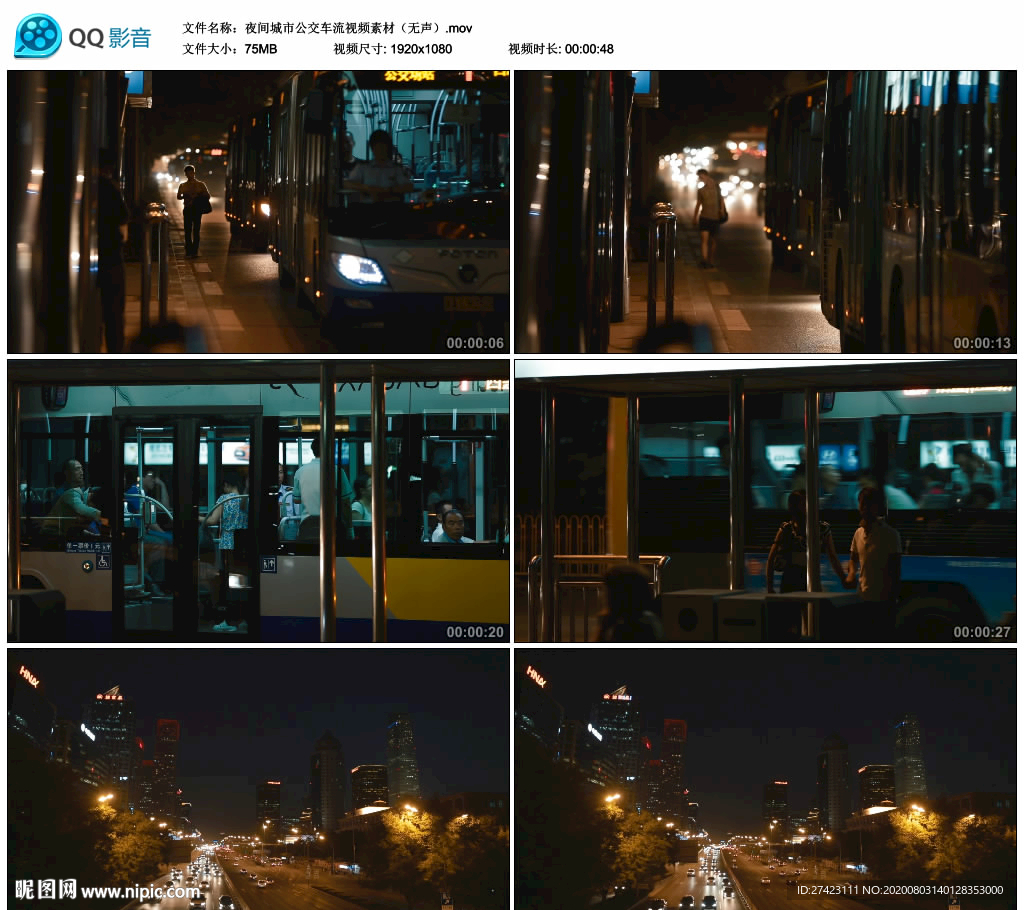 夜间城市公交车流视频素材