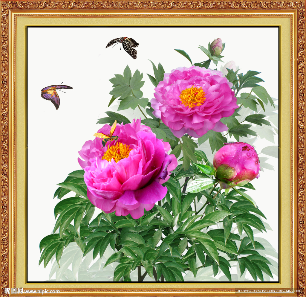 原创高清牡丹蝴蝶装饰画壁画