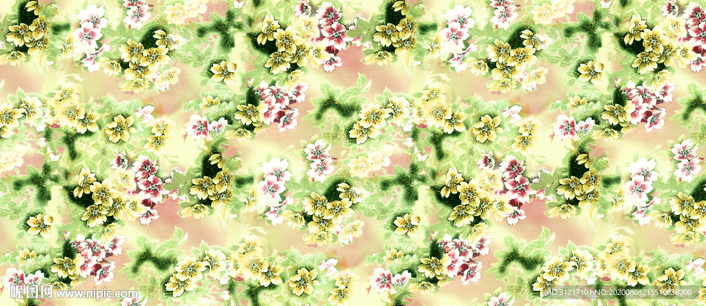 旗袍花型真丝印花