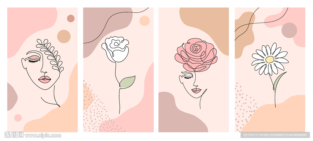 玫瑰女人花朵粉红时尚插画