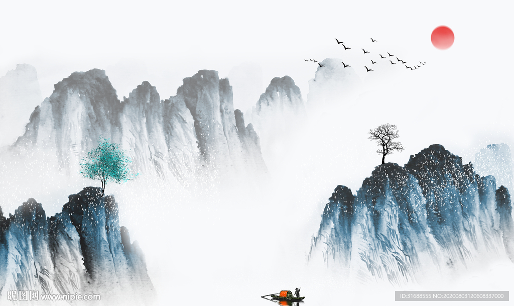 新中式山水背景