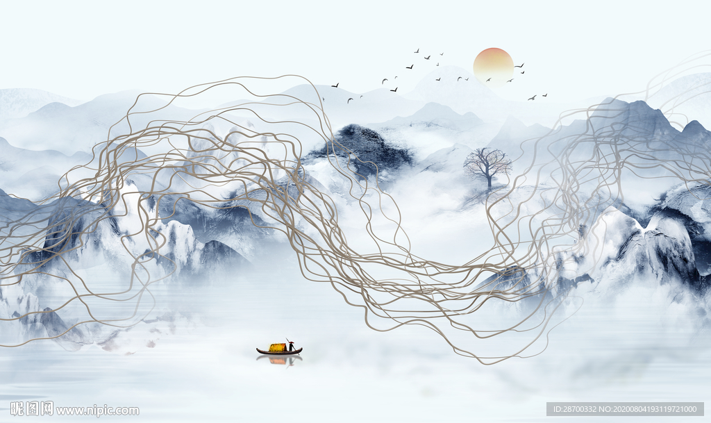 中式水墨山水画