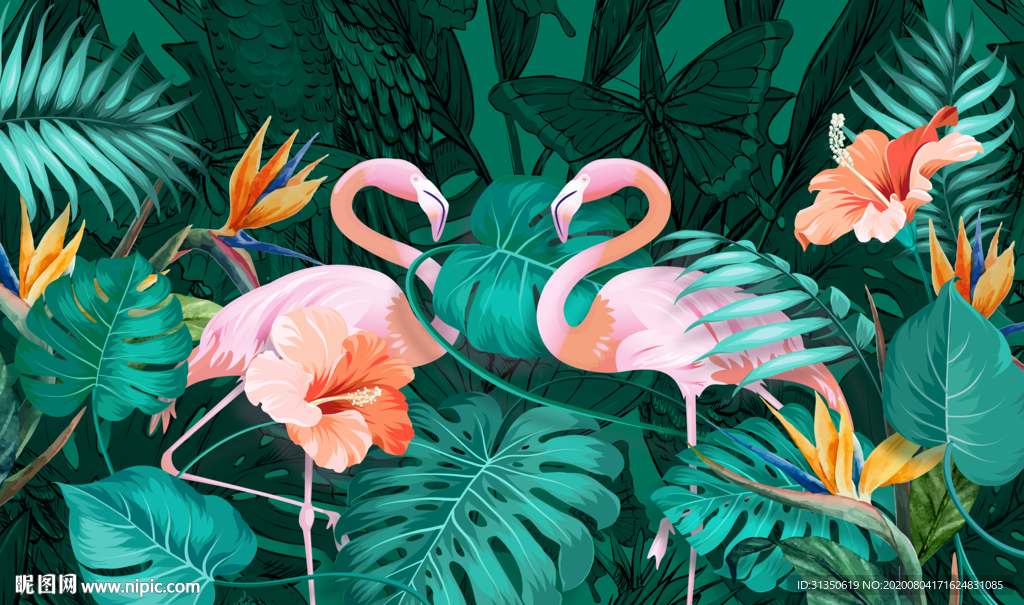 热带植物装饰背景墙