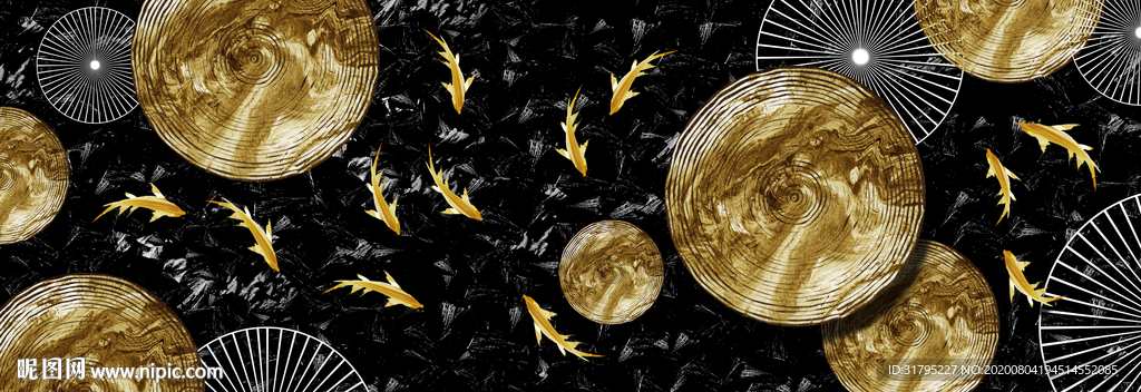 新中式金色九鱼艺术装饰画