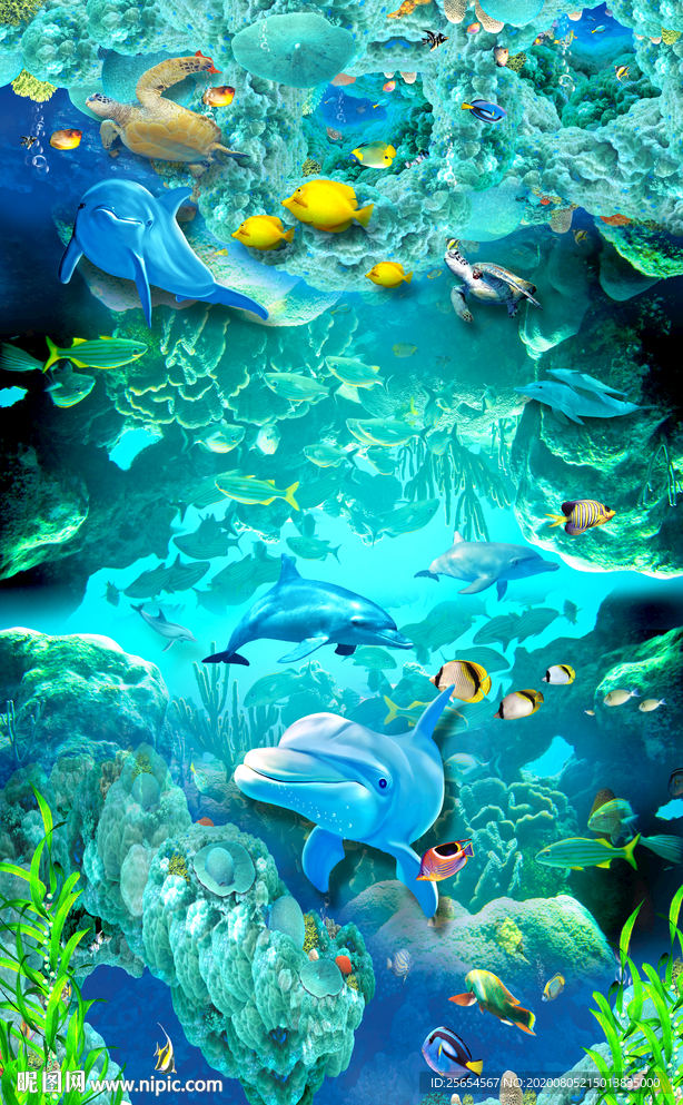 海洋世界客厅浴室3D地板地画