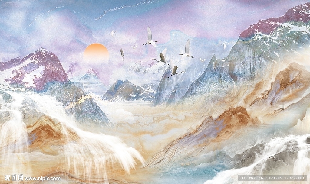 海纳百川大理石电视背景墙