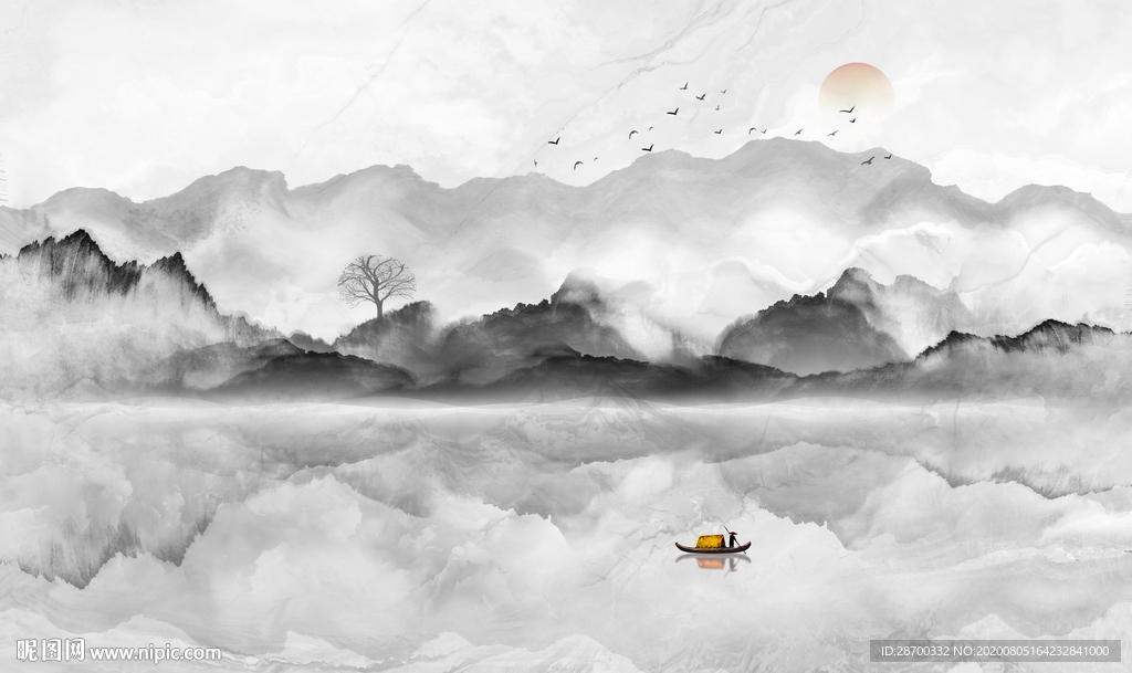 中式水墨山水画