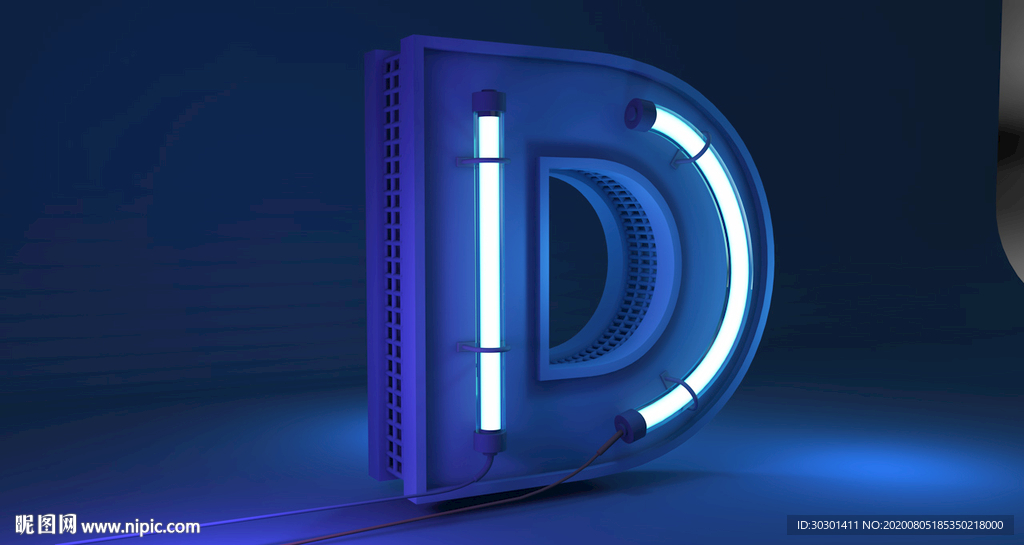 C4D文字灯光灯管模型