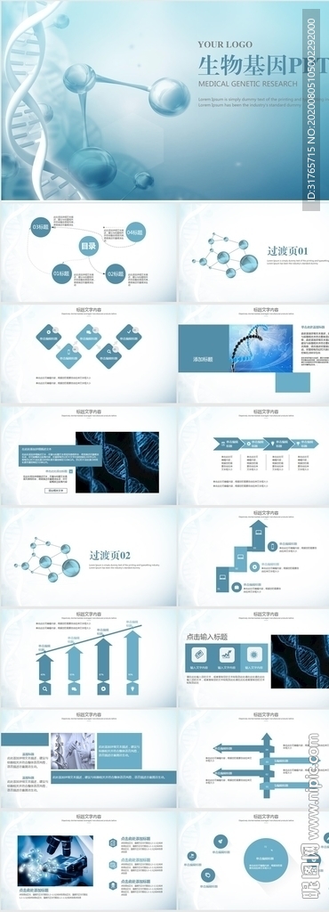 蓝色医疗生物基因研究PPT模板