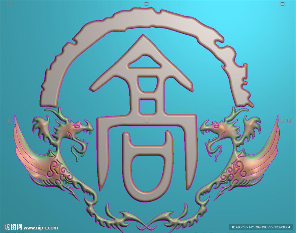 仿古双龙戏珠挂件精雕图浮雕灰度