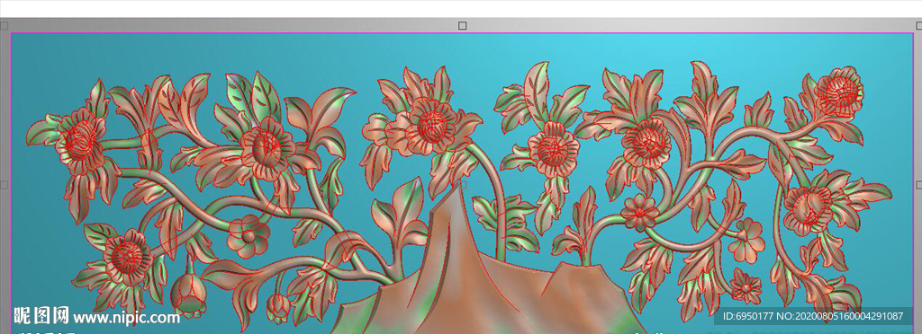 横板牡丹花屏风精雕图浮雕图灰度