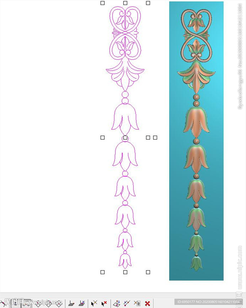 竖长洋花柱花门柱贴花精雕图浮雕