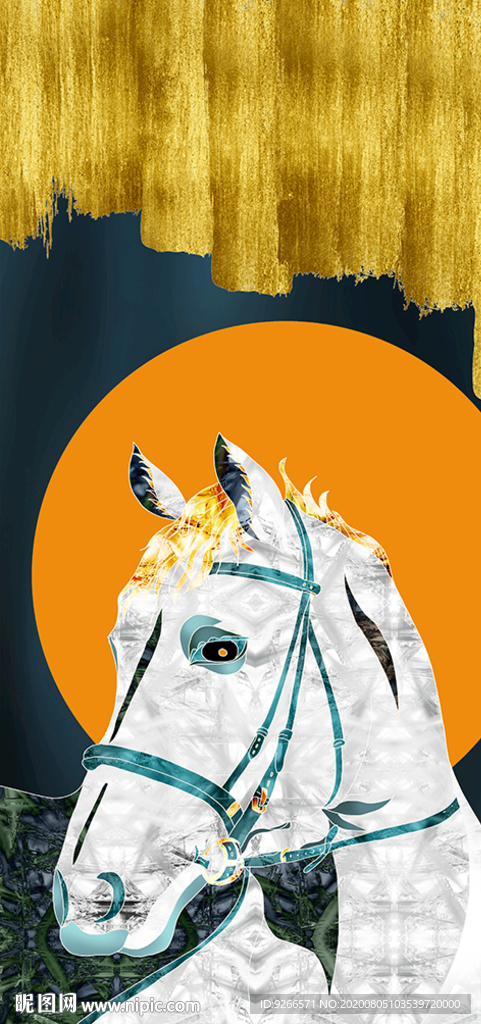 骏马玄关现代抽象装饰画