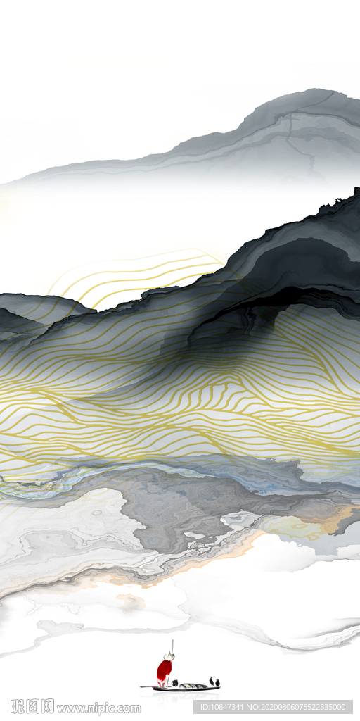 小船山水新玄关画 TIF分层