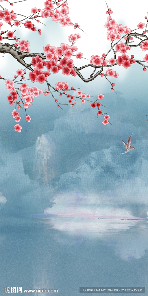 梅花山水画玄关 TIF分层