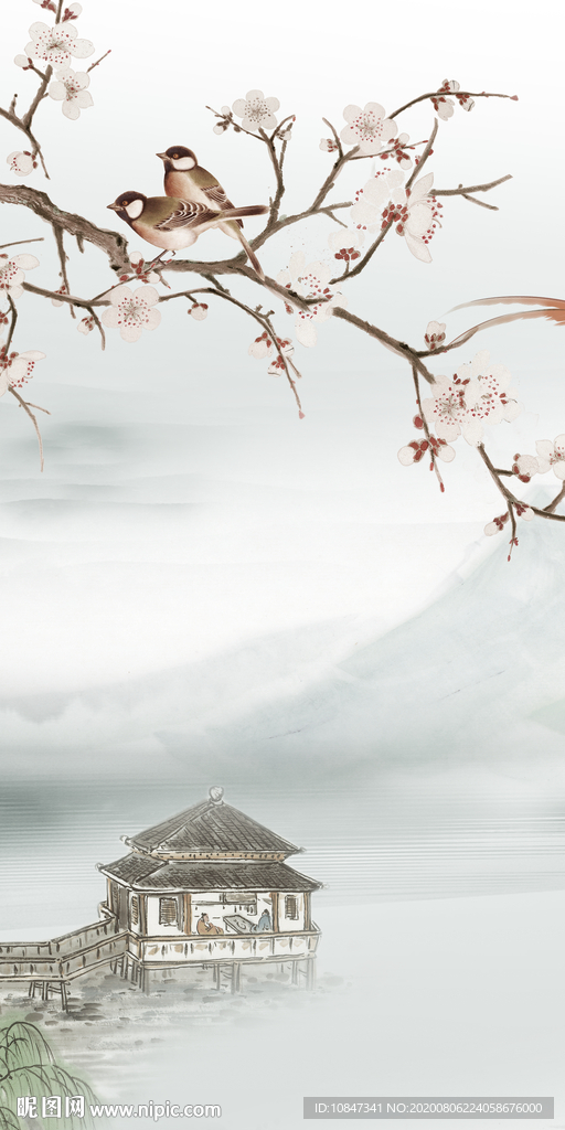 花鸟山水画玄关 TIF分层