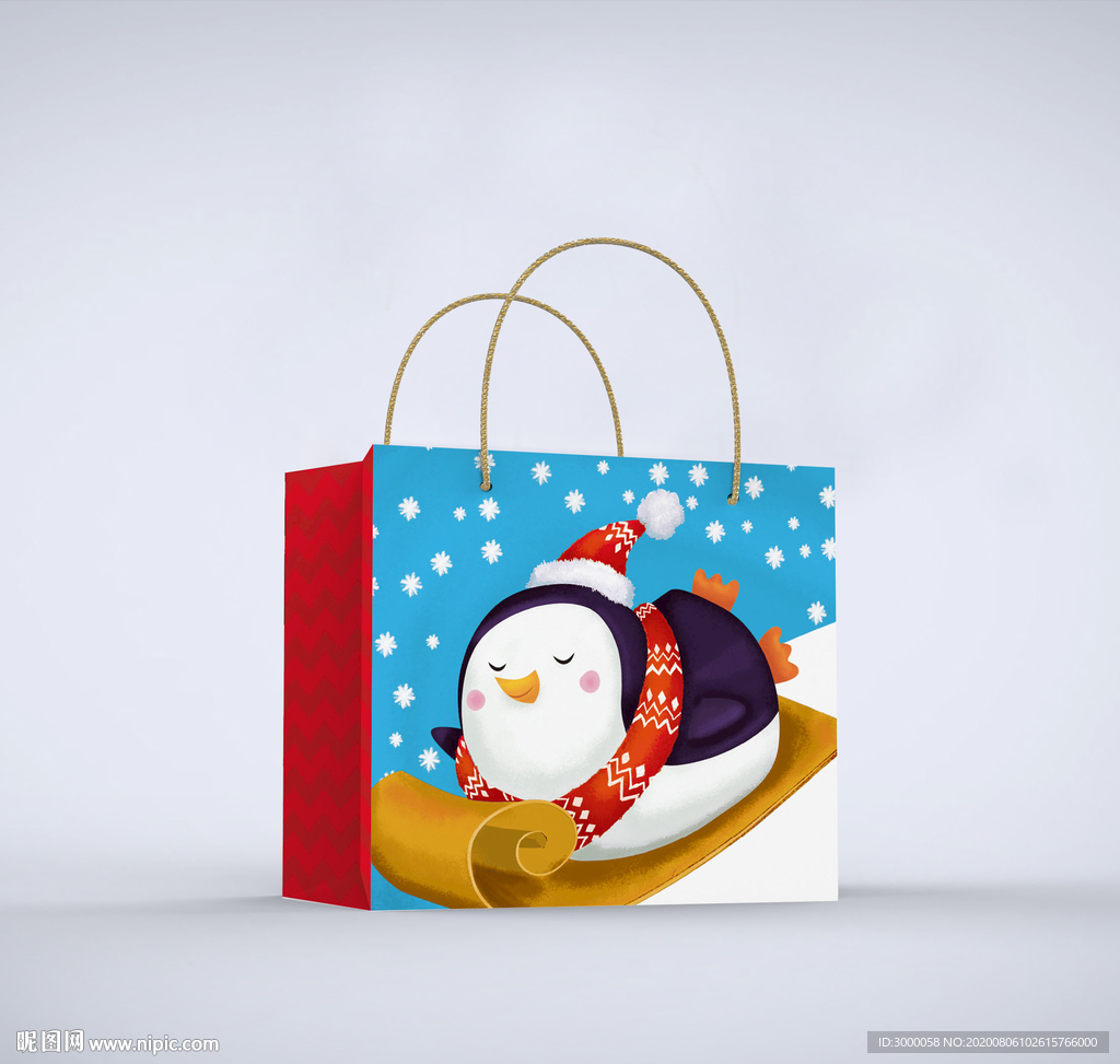 圣诞节卡通企鹅手袋设计源文件