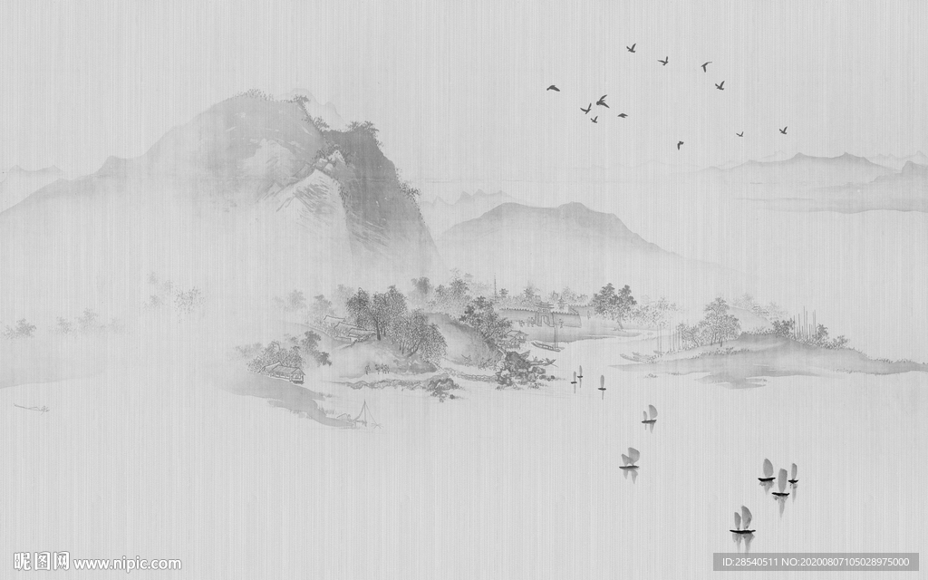新中式意境水墨山水背景图