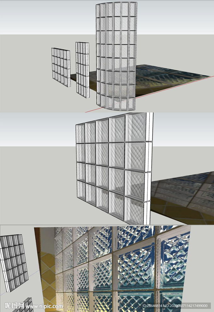 现代玻璃砖建筑SU模型
