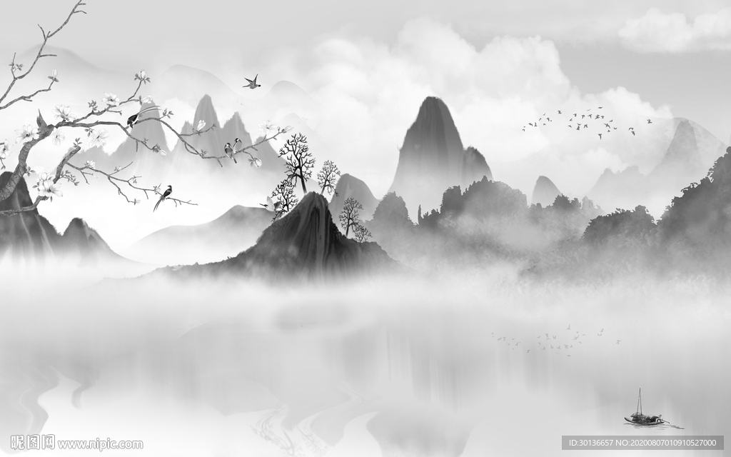 客厅简约唯美山水 TIF分层