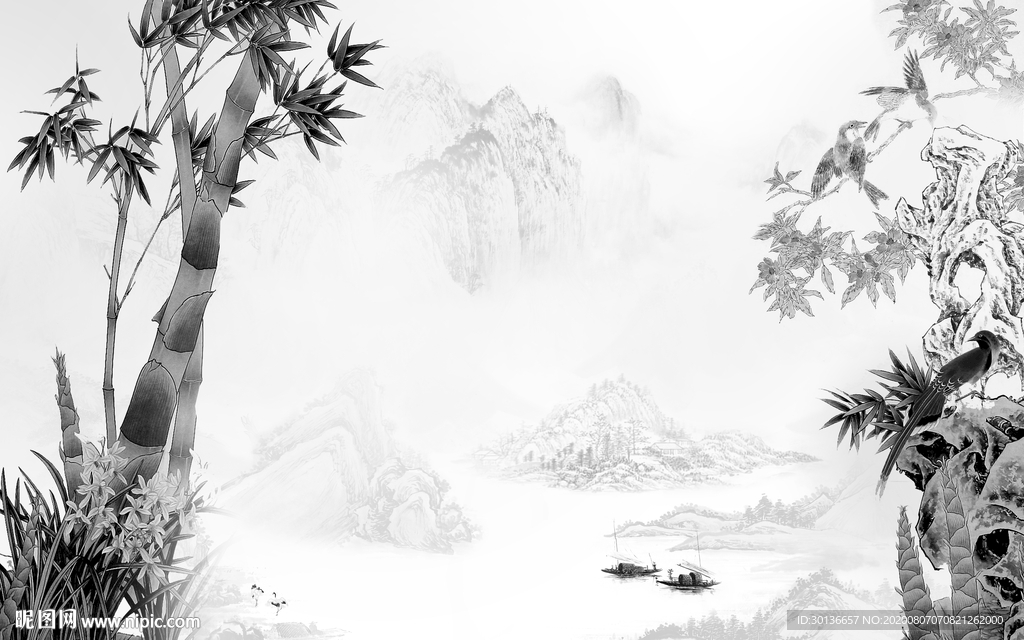 新中式意境唯美山水 TIF分层